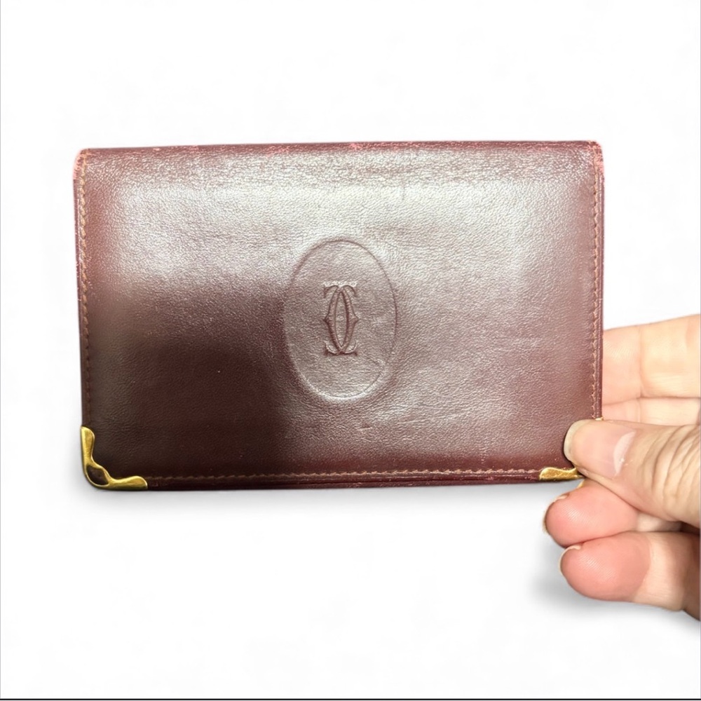 Cartier Maroon Leather Card Holder with Gold Accents Shows no wear! like new